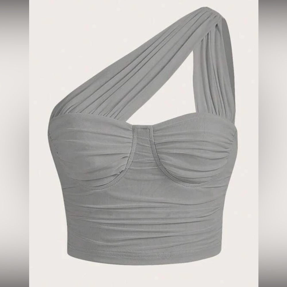 Gray cropped one shoulder top